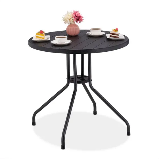 Houtlook Ronde Tuintafel Zwart, 4-Persoons