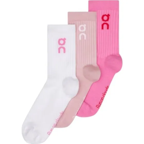 On Logo High Sokken Wit/Roze (3 paar) - Maat 43-46