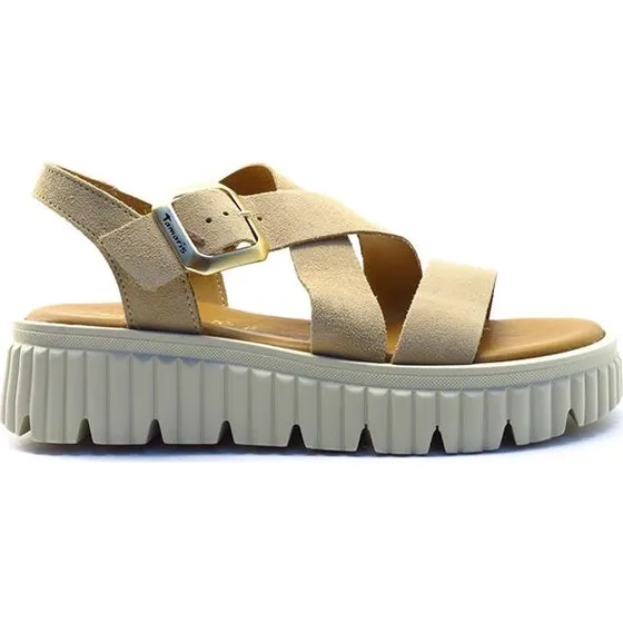Tamaris Dames Sandalen Beige Suède met Hak