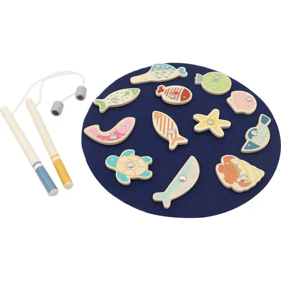 Houten Magnetisch Visspel 15dlg.  12 Visjes, 2 Hengels, Vanaf 2 Jaar