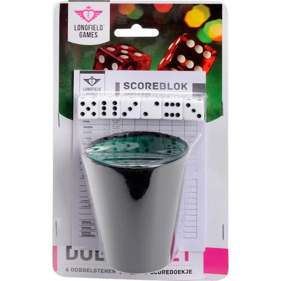 Engelhart Dobbelset met Scoreblok – 6 Dobbelen 16 mm, Kunstlederen Beker