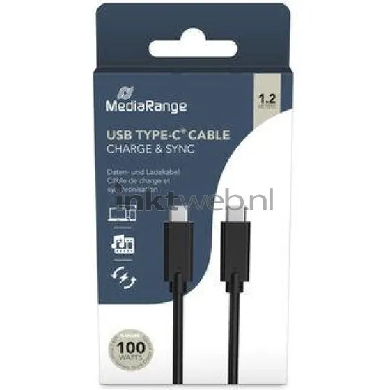 MediaRange USB-C naar USB-C kabel 1,2m 100W zwart