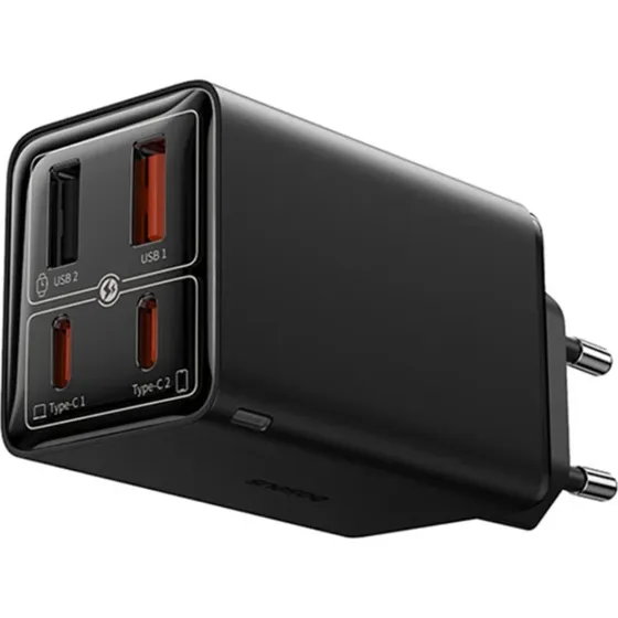 Baseus GaN6 Pro 65W USB-C Netwerkoplader, 4-poorts, Zwart
