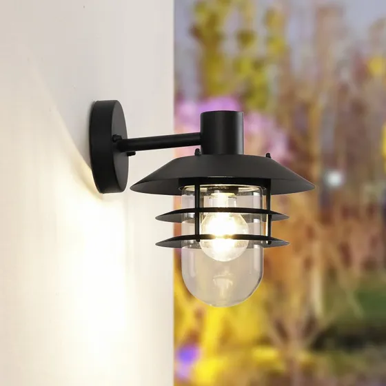 Lindby Meliora Buitenwandlamp - Zwart - IP44 - IJzer & Glas