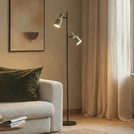 Lindby Vloerlamp Ovelia Groen/Zwart - Modern Metaal