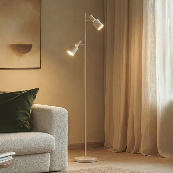Lindby Vloerlamp Ovelia, Beige, Metaal, 2 Verstelbare Kappen
