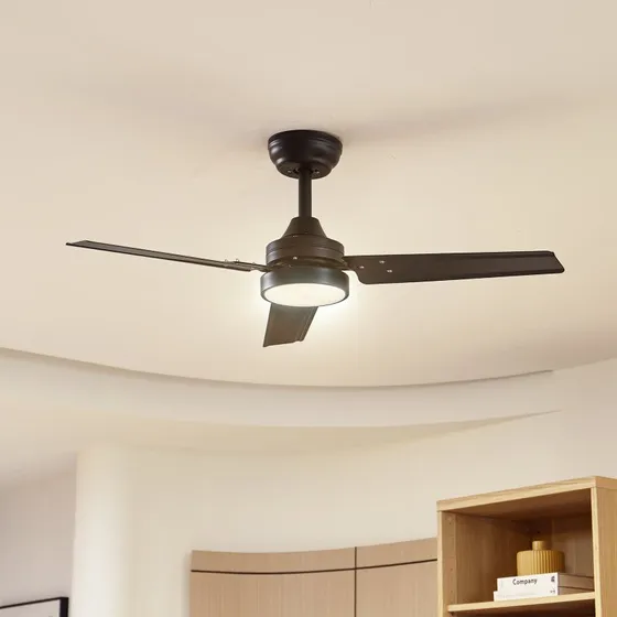 Lindby Aerallo LED plafondventilator, zwart, CCT, stil