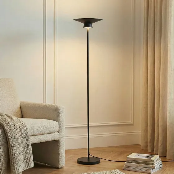 Lindby LED vloerlamp Norvind - Zwart/Goud - Modern Metaal