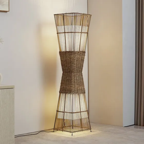 Lindby Jacinto Vloerlamp - Bamboe & Hennep - 130 cm