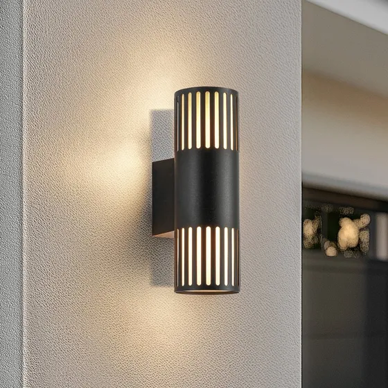 Lindby Wandlamp Lurinda Zwart - Modern 2-lamps Buitenwandlamp Ø10cm