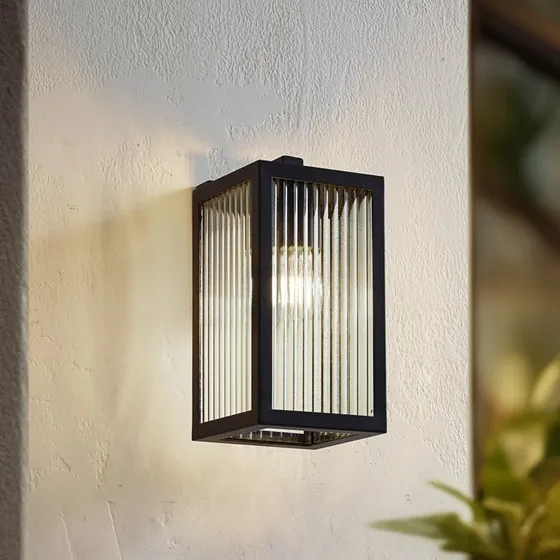 Lindby Buitenwandlamp Bolgar - Zwart - Metaal & Glas - 15 cm