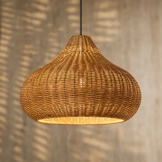 Lucande Taniola Buitenhanglamp - Beige Rotan - IP44