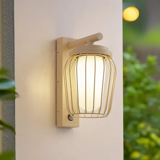 Lucande Chandan Buitenwandlamp met Sensor, Beige, 30 cm
