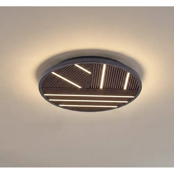 Lucande Orven LED plafondlamp, Ø 50 cm, hout & zwart, dimbaar