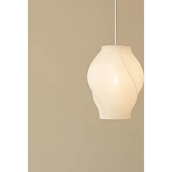 Lucande hanglamp Tovina, textiel, wit, Ø35cm