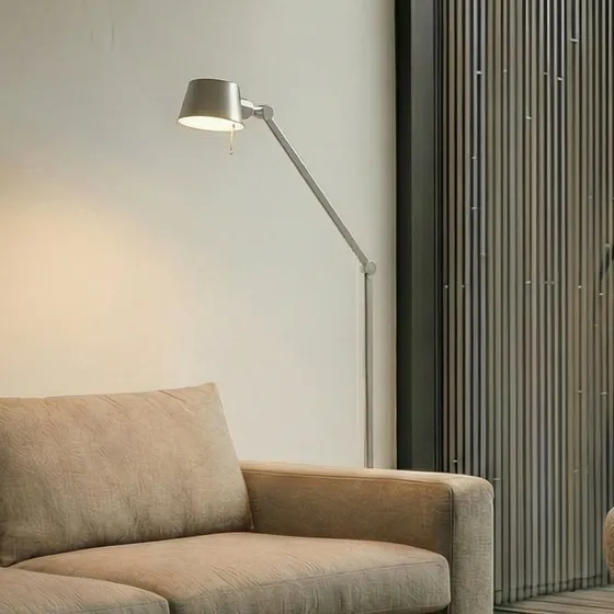 Lucande Silka Vloerlamp - Nikkel Satijn - Verstelbaar - 173 cm