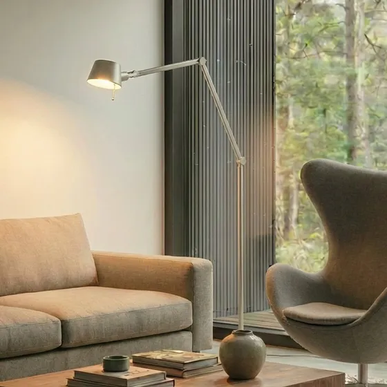 Lucande Vloerlamp Silka - 216 cm - Nikkel Satijn - Verstelbaar