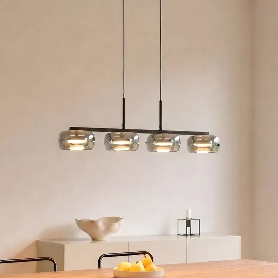 Lucande LED hanglamp Martis - Zwart/Rookgrijs - 4-lamps - Dimbaar
