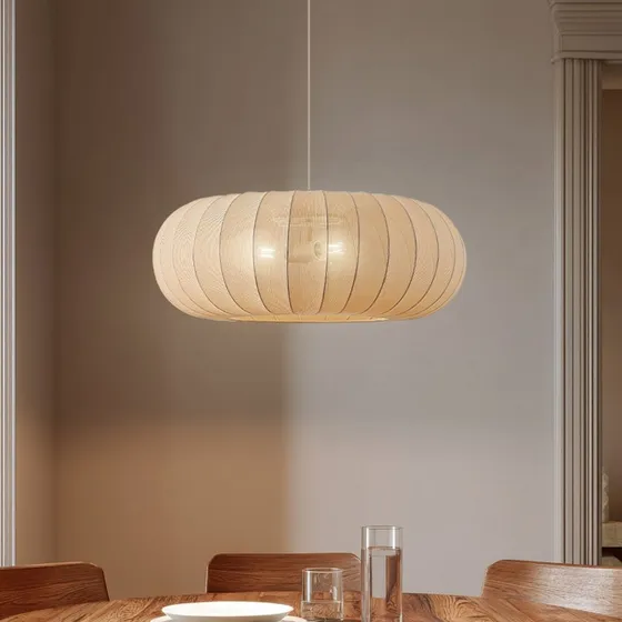Lindby Helin Hanglamp, Ø 70 cm, Beige Textiel, 3 x E27