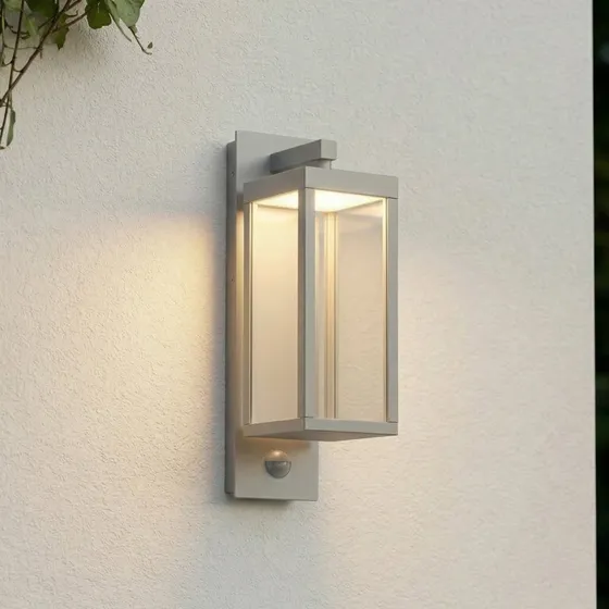Lucande LED buiten wandlamp Ferdinand, steengrijs, met sensor