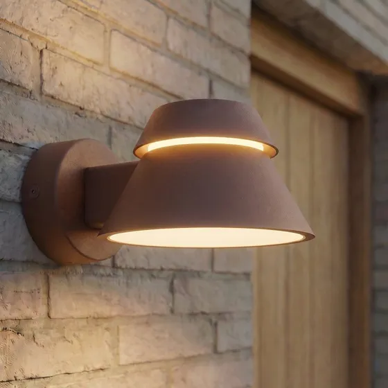 Lucande Moena LED Buitenwandlamp, Bruin, Aluminium, IP44