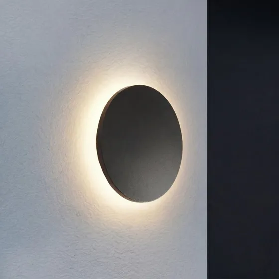 Lindby Selinel LED buiten wandlamp, rond, zwart, 23 cm