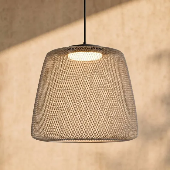 Lucande Korvyn LED buiten hanglamp, steengrijs, Ø 50 cm, dimbaar