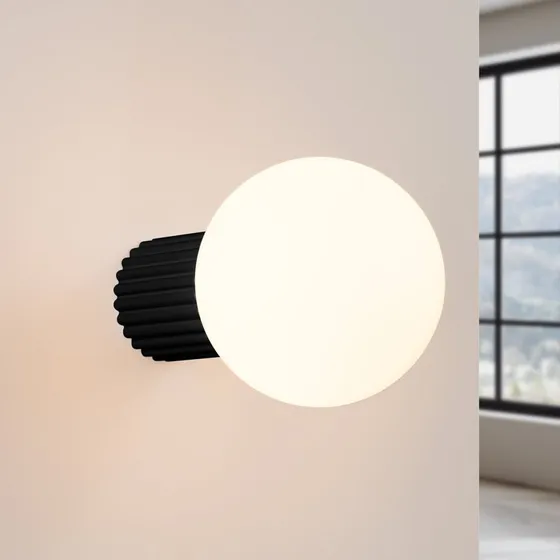 Sollux Lighting ORBI Wandlamp - Zwart/Matglas - Ø 12 cm - IP44