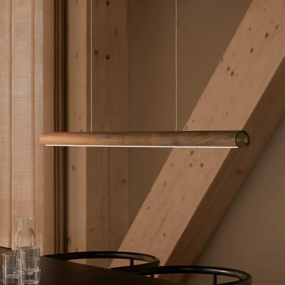 Nordlux Akeno LED hanglamp - Hout & Messing - Dimbaar