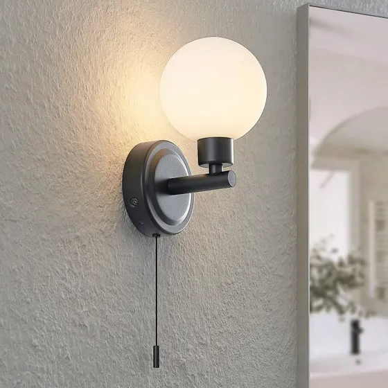 Lindby Zaniba Wandlamp - Zwart - Modern - Opaalglas