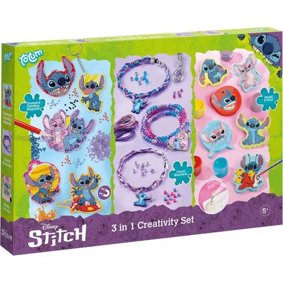 Totum 3in1 Stitch Knutselset XL - Diamond Painting, Armbanden & Gips Gieten
