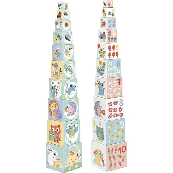 Djeco Babyblokken Piramide, 10 kubussen, pastelkleuren