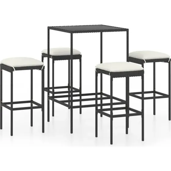 vidaXL 5-delige Tuinbarset Zwart Poly Rattan
