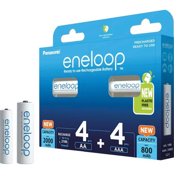 Panasonic Eneloop AA 2000mAh + AAA 800mAh, 8-stuks (4+4)