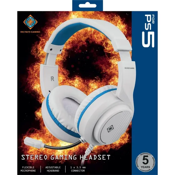 Deltaco GAMING Stereo Headset PS5 3.5mm Wit/Blauw