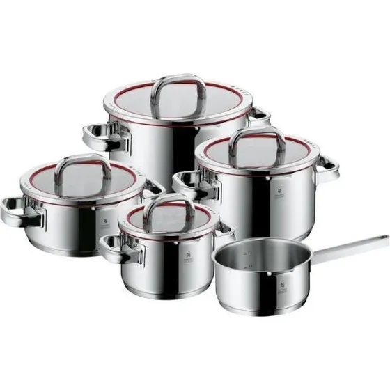 WMF Function 4 Kookpannenset 5-delig RVS met rood siliconen rand