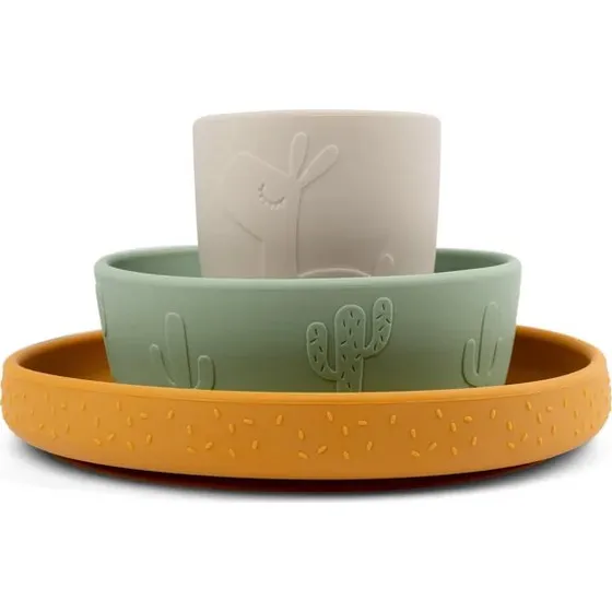Done by Deer Stick&Stay eetset Lalee - Groen/Mosterd/Zand