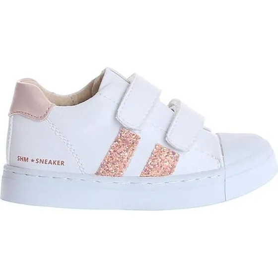 Shoesme Glitter Sneakers Wit/Roze met Klittenband