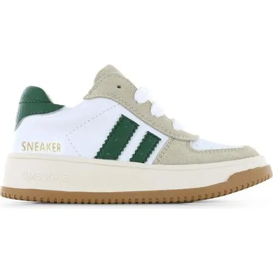 Shoesme Sneakers beige leer met groene accenten