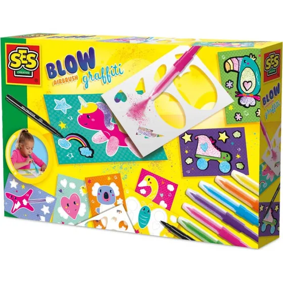 SES Blow Airbrush Graffiti Set met 6 Pennen & Sjablonen