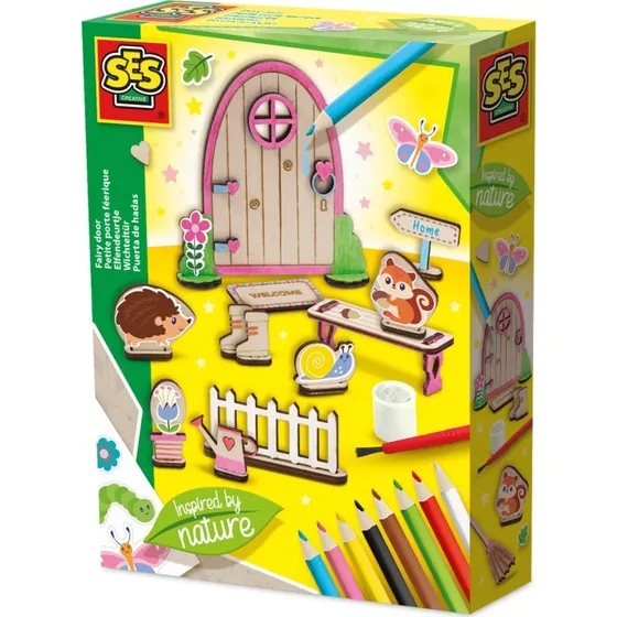 SES Elfendeurtje Knutselset  Houten Mini-Deur met Potloden & Stickers