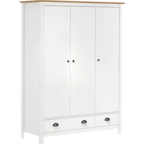 vidaXL Kledingkast Hill 3 deuren 127x50x170 cm wit massief grenenhout