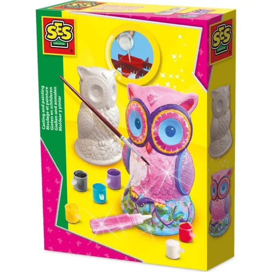 SES Gieten en Schilderen Uil - Creatieve 3D-Set met Verf en Glitters