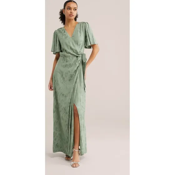 WE Fashion wikkeljurk lichtgroen jacquard-print
