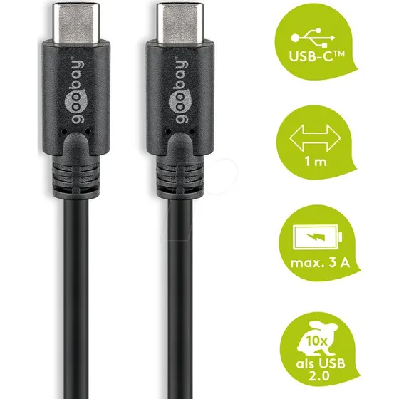 Goobay USB-C naar USB-C kabel 1m, zwart, 60W, 5 Gbit/s