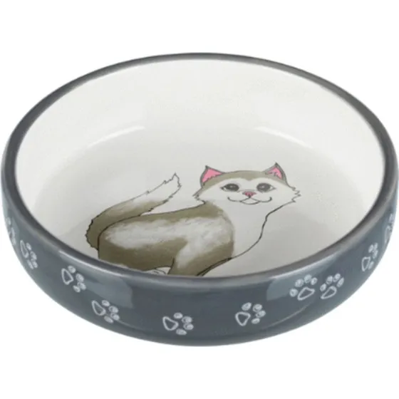 Trixie Keramische Voer- en Waterbak Kat 15 cm 300 ml Grijs/Wit