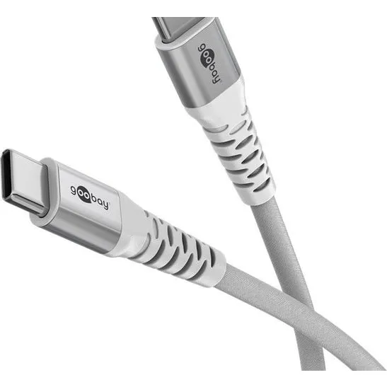 Goobay USB-C 1M textielkabel wit met metalen stekkers