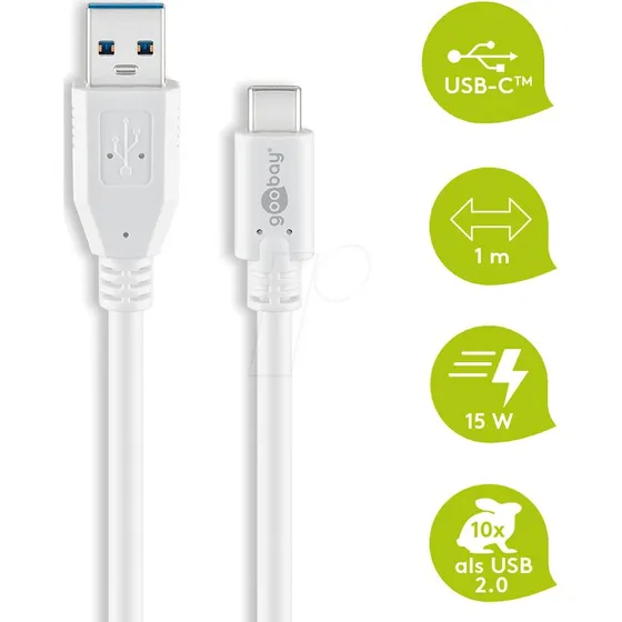 Goobay USB-C naar USB-A kabel 1m, wit, USB3.0