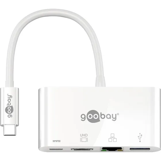 Goobay USB-C Multipoortadapter HDMI + Ethernet + USB 3.0, Wit