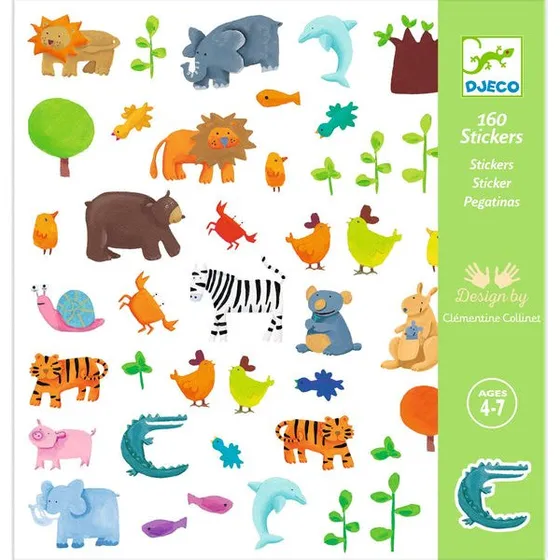 Djeco Dieren Stickers – 160 stuks, Creatief Speelgoed voor Kinderen